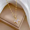 Beaded Necklaces ZAKOL Luxury Shiny AAA Zircon Maple Leaf Engagement Jewelry Set Exquisite Steel Earring Necklace Sets for Women 231124