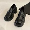 Geklede schoenen Loafers Casual damesschoen Oxfords met bont Herfst damesschoenen Britse stijl ronde neus klompen Platform leer S