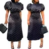 Dames Designer -jurken 2023 Zomer korte bisschop Sleeve Polka Dot Gedrukt een lijn Midi Dress Woman Dames Casual Street Kleding