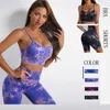 Yoga-Outfit Tie Dye Damen-Trainingssets 2-teiliges Yoga-Outfit mit hoher Taille Biker-Shorts Leggings Sport-BH Fitness-Kleidung Trainingsanzug P230505