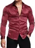 Chemises décontractées pour hommes chemise en Satin de soie brillant luxueux pour hommes à manches longues Slim Muscle boutonné grande taille S-3XL Vetement Homme