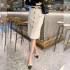 Saias 2023 Elegantes Escritórios Ladas Tweed Salia Autumn Winter Fashion High Business Mulheres coreanas Bolsa sexy Hip um passo