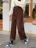 Women's Pants Capris JMPRS High Waist Women Vintage Corduroy Pants Straight Casual Spring Trousers Koran Vintage Coffee Pockets All Match Pants 231124