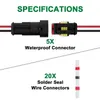 Bilvattentät elektrisk anslutning 5 st 2 -stifts biltrådanslutning Vattentät kontakt med AWG -tråd och 20 lödterminaler