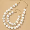 Länk armband koreansk mode kärlek halsband armband uppsättning för kvinnor vintage pärlkedja imitation pärla jeewlry grossist