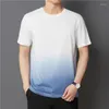 Men's T Shirts Men's Gradient Colors Mulberry Silk Tops High Quality Lyocell Cotton Tee Male Casual O-Neck T- Shirt Short Sleeved