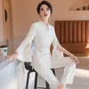 Damen Zweiteiler Hose Eleganter Anzug Split Dreiviertelärmel mit Gürtel Blazer Mantel und Bleistift Modeteile Set 4XL 231127