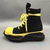 High Street Men's Soled Boots Canvas Couple's Shoes Black and Yellow Lace-up Shoe Streetwear Rubber Shoes Men Women Casual Sneaker