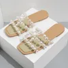 Zapatillas de verano 2023 para mujer, zapatos de playa informales de fondo plano con agujeros de perlas a la moda para mujer, chanclas transparentes de talla grande para niña