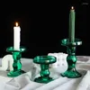 Candle Holders Creativity Korean Ins Retro Personality Niche Green Glass Candlestick Room Decor Shooting Props Home Decoracion Accessories