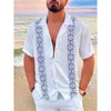 남자 캐주얼 셔츠 패션 셔츠 하와이 기하학적 인쇄 쿠바 칼라 흰색 짧은 슬리브 플러스 크기 고품질 코트 탑