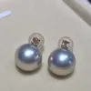 Dingle örhängen prinsessan stil 8-8,5 mm japan hav runt akoya silver blå pärla örhänge 18k guld