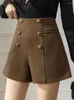 Damen Shorts QOERLIN Frauen Hohe Taille Chic Woolen A-line Casual Büro Dame Feste Weibliche Zurück Zipper Hosen 2024