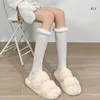 Women Socks Winter Harajuku Furry Trim Warm Long Calf Japanese Style Cute Fluffy Student Medium Tube Knee High Stockings