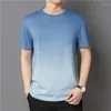 Men's T Shirts Men's Gradient Colors Mulberry Silk Tops High Quality Lyocell Cotton Tee Male Casual O-Neck T- Shirt Short Sleeved