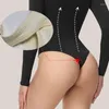 Women's Shapers Spandex Elastic Body Suit Shapewear Women Shaper Tummy Control Long Sleeve Open Crotch Big U Neck Seamless