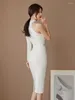 Casual Dresses Korean White Long Evening For Women's Clothes Elegant Chic Sexy One-Shoulder Slim Fit Dress Robe Femme Mujer Vestido