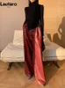Calça feminina S LaUtaro Primavera outono solto casual macio preto Borgonha PU perna larga de couro para mulheres Alta cintura coreana moda 2023 231127