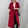 Raincoats Autumn Korean Women Red Trench Coat With Sashes Elegant Double Breasted Long Sleeve Lapel Midlength Windbreaker Female 2022 New