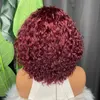 Pixie Cut Curly Short Bob Regular Bang Wig Wine Red 100% Remy Raw Human Hair Deep Wave Brazilian Indian For Black Women