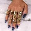 Cluster Rings Zoshi Design Vintage Opal Knuckle Set for Women Silver Color Boho Geometric Mönster Flower Party Jewelry