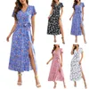 Robes de soirée Sexy col en v robe pays Floral pétale manches à lacets irrégulière à volants jupe décontracté vacances doux Style Vestidos