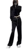 Women's letter flocking 2 piece pants suit turn down collar loose blazer coat and high waist long pants twinset SMLXL