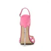 Sandaler 16 cm High Metal Heel Women Strappy Stiletto Summer Dress Shoes Ladies Chic Pumps Black Red Pink Size 35-46