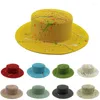 Brede rand hoeden Splash Ink Art Design Straw Hat 2023 Zomer dames platte bovenste pet Buiten strandreizen Sunhat Panama