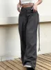 Spodnie damskie Capris Shirring Casual szerokopasmowe spodnie nogi kobiety wysoka talia Podstawowa luźne spodnie koreańskie retro szare biuro Y2K Lady Pants 231124