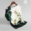 T-Shirt Silk Satin Women Blouses Plus size Batwing sleeve Vintage Print Floral Blouse Ladies Casual Short sleeve Tops