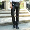 Men's Pants Spring Autumn Men With Pockets Solid Color Faux Leather Pant High Waist Zipper Closure Elastic Fashion Trousers