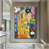 絵画抽象油絵のキャンバスプリントポスタークラシックアーティストGustav Klimt Kiss Modern Art Wall Picture for Living Room cua Dhc0j