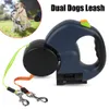 Bärarroulett dubbelt dragkraft med ficklampans avfallsväska PET -leveranser Dual Dog Leash Auto Driveble 3M