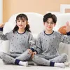 Pajamas Children Christmas Winter Clothing Set For Boys Girls Oneck Tops Long Pants Baby Sleepwear Cartoon Cat Kids Pyjamas 231127