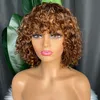 Glamorous Pixie Cut Curly Bob Regular Bang Wig P4/27 100% Remy Raw Human Hair Deep Wave Brazilian Indian For Black Women