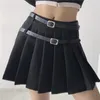 Jupes Vintage Gris Double Ceinture Harajuku Esthétique Sexy Plissée Mini Jupe Taille Haute Preppy Filles A-ligne Shorts Rue