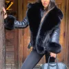 Pelliccia 2022 Nuove Donne di Inverno Reale Cappotto di Pelliccia Genuino Giacca di Pelle di Pecora Con Pelliccia di Volpe Naturale Collo E Polsini Moda Cappotto Caldo delle donne