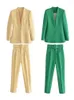 Pantaloni a due pezzi da donna ZACK RAIN Donna Verde Solid Abiti lunghi 2023 Primavera Moda Donna High Street Abito con scollo a V Top Donna Chic