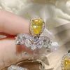 Wedding Rings 6 Style Elegant Women 925 Sterling Silver Ring Yellow Crystal Lab Diamond Geometric Finger Exquisite Bride Jewelry 231124