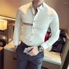 Men's Casual Shirts 2023Fashion Colorful Stripe Ribbon Decorative Shirt Mature Slim Fit Long Sleeve Social Chemistry Homme