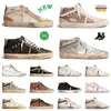 Högt toppläder mocka designer casual skor kvinnor gyllene gör gamla smutsiga mens midstjärnplattform sneakers rosa glitter silver guld vintage Italy varumärke klassiska tränare