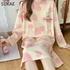 Kvinnors sömnkläder Sukae Spring Autumn Faxu Bomull Women Nightrowns Casual Sleep Tops Long Hermes Sleep -shirt Leisure Girls Cartoon