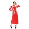Arbeitskleider Modische glänzende PVC-Leder-Kleid-Sets, elegant mit Rüschen, Faux-Latex-Puffärmel-Top, hohe Taille, knöchellanger Bleistiftrock