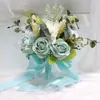 Decorative Flowers Holding Artificial Rose Silk Satin Ribbon Wedding Bouquet For Bridal Party Multi Color Anniversary