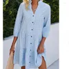 Casual Dresses Vintage Plaid Shirt Dress Women Autumn Pink Blue Long Sleeve Midi Sundresses Ruffled Splic Plus Size Party for Woman