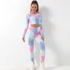 Yoga Outfit Tie Dyeing Women's Sportswear Yoga Set Workout Clothes Wear Sports Gym Clothing Fitness Legging Bra Crop Long Sleeve Gym Set good P230504