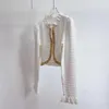 女性スプリングジャケットプリントメタルバックルニットファッションスリムフィットホワイト刺繍長袖のカーディガン最高品質