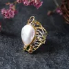 Cluster Rings Retro Thai Silver Jewelry Customization Inlay Large Pearl Ring Shaped Wholesale S925 Sterling Open Ended