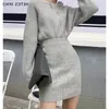 Vestidos casuais mulheres moda vestido de malha causal 2023 outono inverno cintura temperamento inferior apertado camisola com capuz